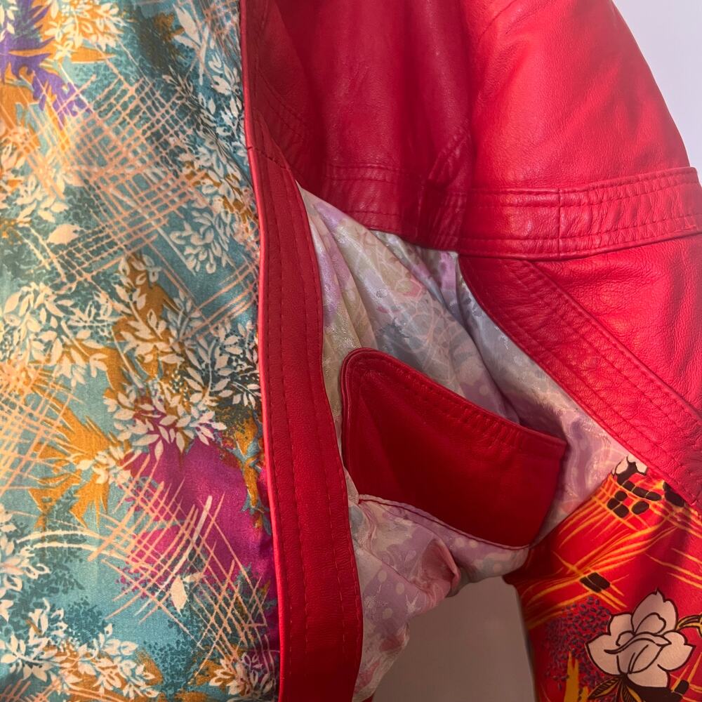 Sanzzini, Red Leather Patchwork 90's Oversized Ja… - image 4